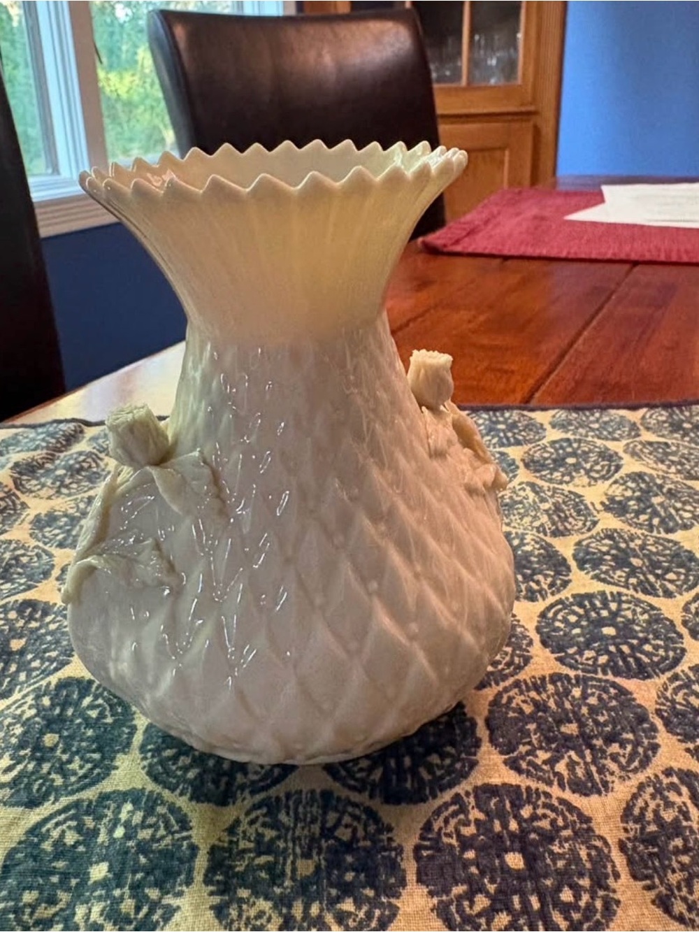 Belleek Cream Ceramic Pineapple-Style Vase with Scalloped Edge